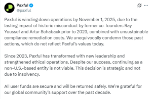 paxful announces shutting down via x twitter
